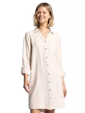 Thread & Supply Cream Button-Front Long Sleeve Shirt Dress